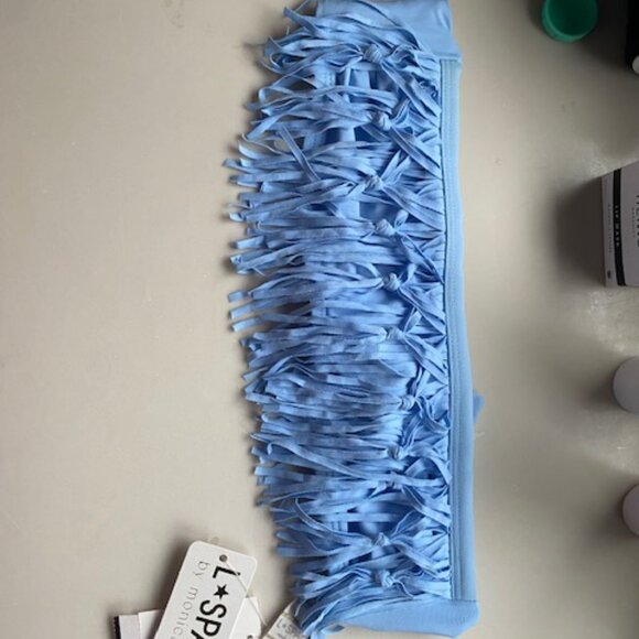 L*Space Light Blue Fringe Bandeau Bikini Small - Picture 2 of 3